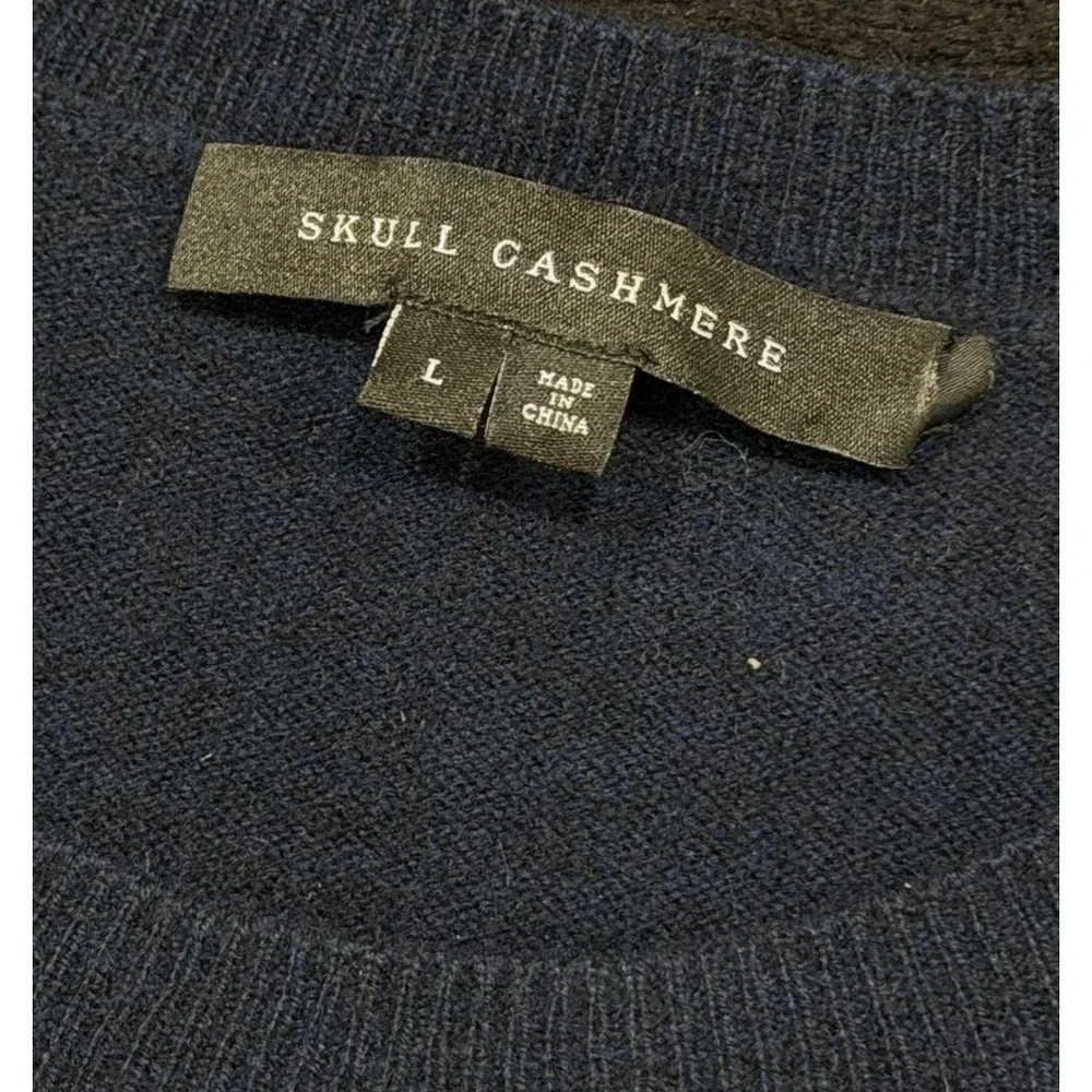 Skull Cashmere 100% Cashmere Crewneck Sweater‎ Navy Blue Skull All Over Size L